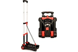 Acroma Foldable Luggage Cart - Lightweight 77lb Capacity Hand Truck, 2-Wheel Utility Dolly with Elastic Ropes, Ideal for Travel & Office Use. HT0032 (Red)
