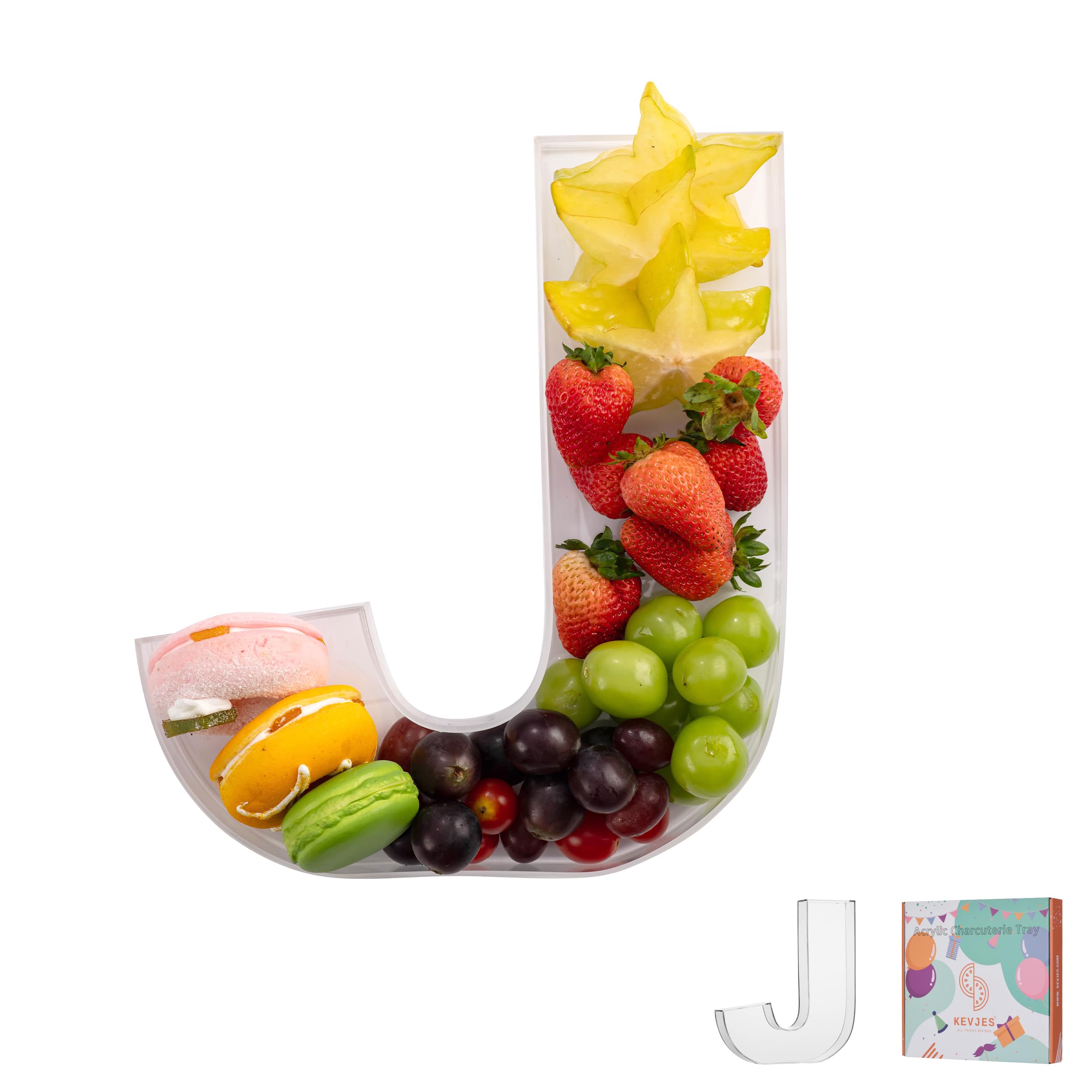 Photo 1 of 11" Clear Acrylic Letter & Number Charcuterie Tray-Reusable Fillable Alphabet Box for Displaying Candy,Cake,Snacks– Party Dessert Serving Plate for Birthday, Wedding Anniversaries, Baby Shower (J)