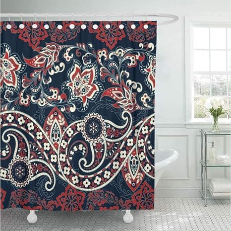 WIXIJAWR Cortinas De Baño Cortina De Baño Medallón Floral con Paisley