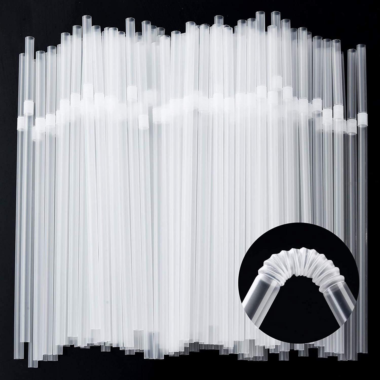 Photo 1 of ALINK 500-Pack Clear Flexible Drinking Straws, Plastic Disposable Bendy Straws - 7.75" x 0.23"