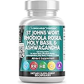 Clean Nutraceuticals St Johns Wort Rhodiola Rosea Holy Basil Ashwagandha - Mood Support for Women and Men with Vitamin C & Black Pepper Extract - 90 Caps