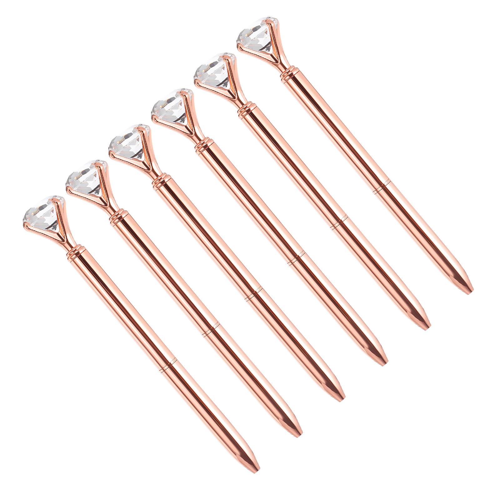 YOKIVE 6 Pcs Black Ink Ballpoint Pen with Crystal Diamond, Twist Design Metal Pen 1.0mm Medium Point Style 1, Great for Office, Studios (Rose Glod)