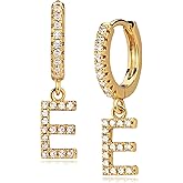 Gold Initial Earring 14K Gold Plated Dainty Tiny Diamond Cubic Zirconia Inlay Alphabet Letter Charm Drop Dangle Huggie Hoop Earrings Delicate Jewelry