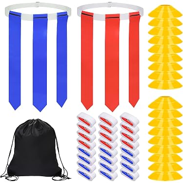Laser Tag Set For Kids Flag Football Set - 24 White Belts, 36 Red Flags, 36 Blue Flags, 18 Ring Toss