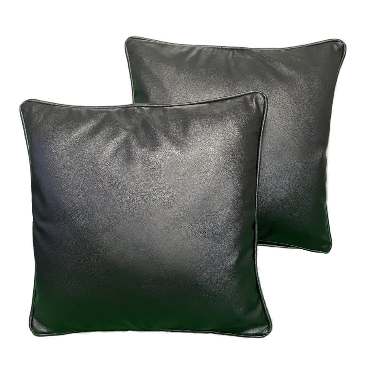 Livuna pack of 2 Black Luxurious Soft Textured Faux PU Leather Cushion Covers case,Strong Zip, Inside paisley Lining, Piping edges, 45cm x 45cm (18" x 18") for sofa living room bed home decor (Black)