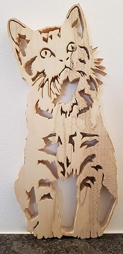 Chat En Bois Chantourne 22cm X 10cm Decoration Bois Massif Chantournage Amazon Fr Handmade