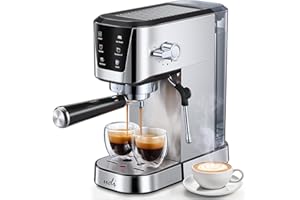 UDI Espresso Machines with LED Touch screen, 20 Bar Espresso Coffee machine for Lattes, Cappuccinos, Americano, Compact Cappuccino Latte Machine for Home, Silver