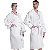 Looperry Unisex White Waffle Bathrobe (1 Piece) Luxurious & Lightweight Shower Robe in Organic Cotton Poly Blend