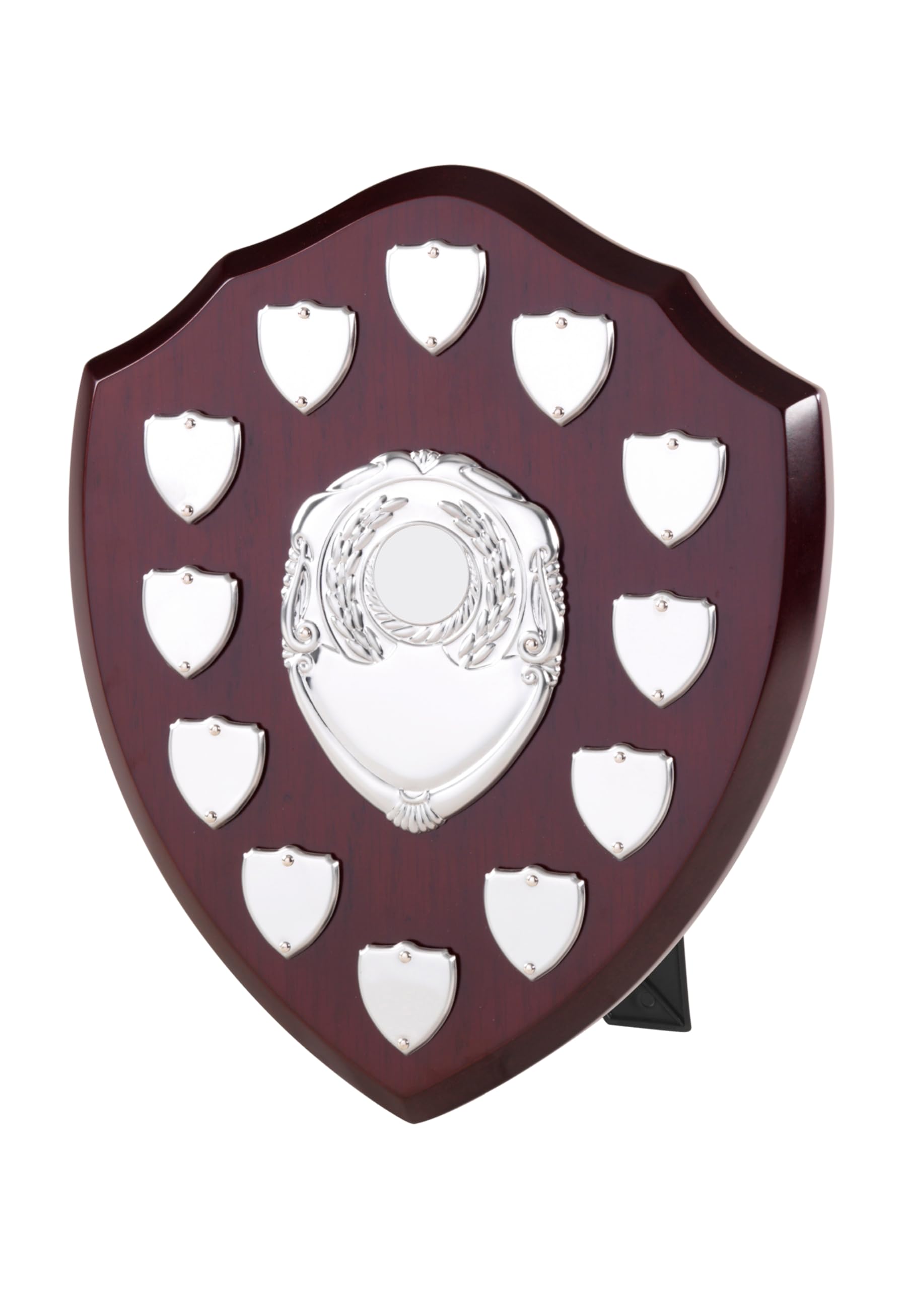 SilverTrophy: 10in 12 Years Presentation Annual Award Perpetual Wood Shield & Fronts with Stand, Schools, Events, Prize Giving's, Gifts, Winners, Runner's Up, Annual Shield, Plaque