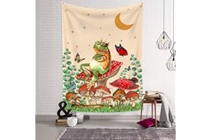 Funny Tapestry Boho Mushroom Tapestry Frog Aesthetic Moon Stars Tapestry Wall Hanging for Bedroom Eucalyptus Leaf Green Plant