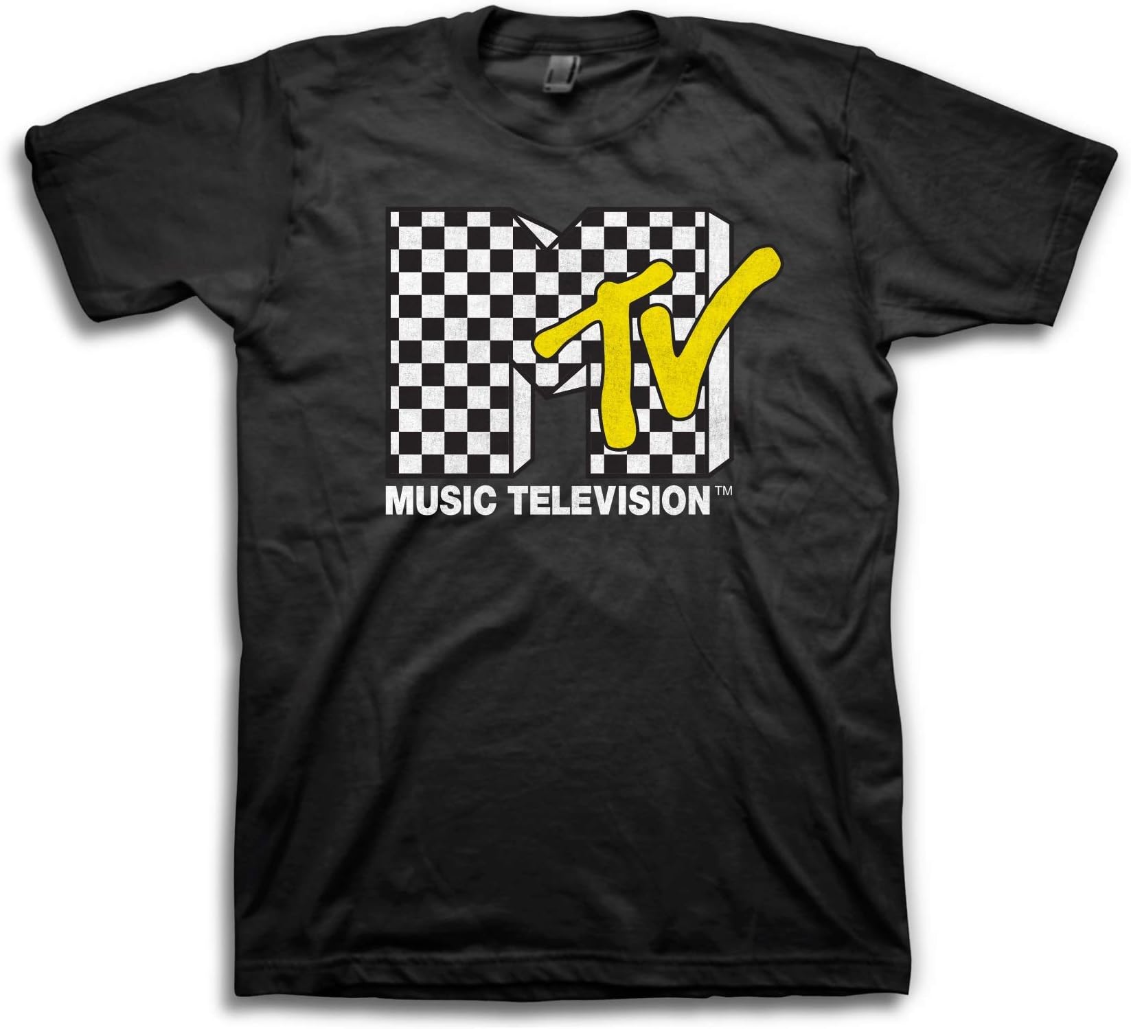 MTV Mens Shirt with Checkerboard - #TBT Mens 1980's 1990'S Clothing - I Want My Music Television T-Shirt