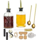 Oudizz Coffee Syrup Dispenser Set 2 Pcs - 200ml Syrup Dispenser Glass With Metal Pour Spout for Coffee Bar - Honey Jar Honey 