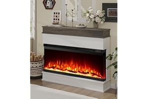 Maxhonor 3-Sided View Electric Fireplace Insert - Minimalist Mantel - 12 Color Flame Effect - 1500/750 Watt Heater - Remote Control - Log & Crystals(50",White)