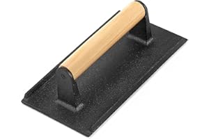 HaSteeL Bacon Hamburger Press for Griddle Flat Top Teppanyaki, Pre Seasoned 8 x 4In Cast Iron Grill Weight with Wooden Handle, Perfect for BBQ Steaks Pannis Sandwiches Meats - 1Pk