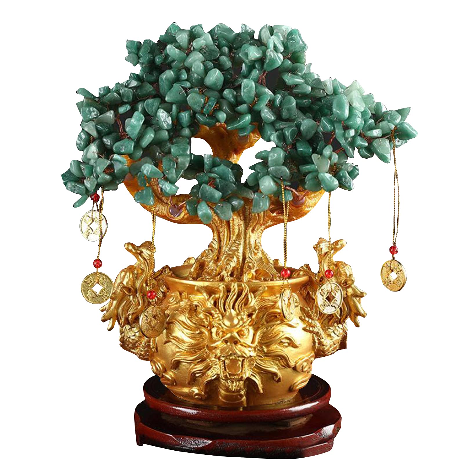 Juanxian Feng Shui Chinese Copper Money Tree Ornament Green Aventurine Crystal Tree in Money Bag Lucky Bonsai Attract Friends and Reduce Anxiety Spiritual Gift W4658-Green Small