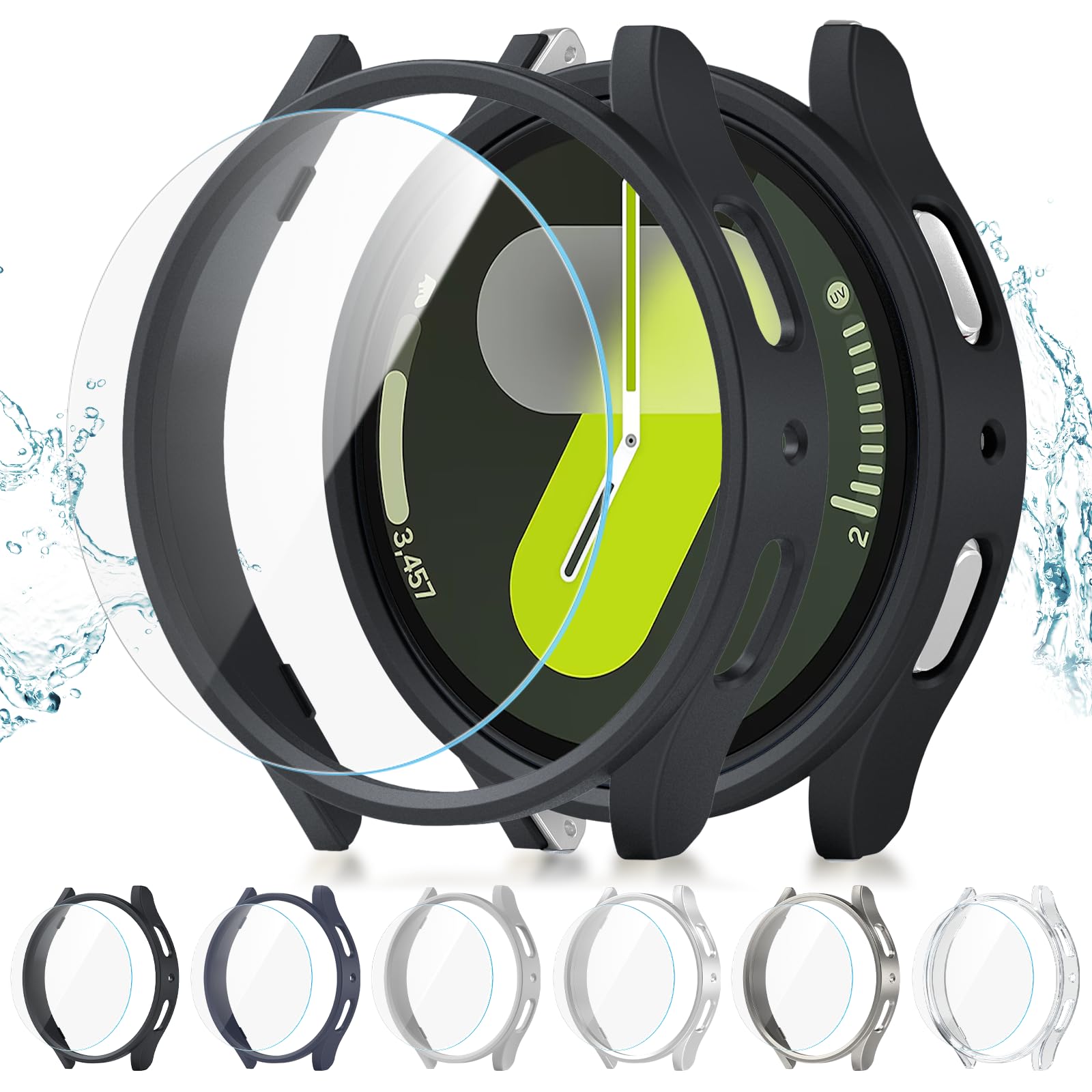 Cuteey 6+6 Pack for Samsung Galaxy Watch 7 Screen Protector Case 44mm, Hard PC Bumper Cover with Anti-Fog Tempered Glass Protective Film for Galaxy Watch 7 Accessories Grey,44mm