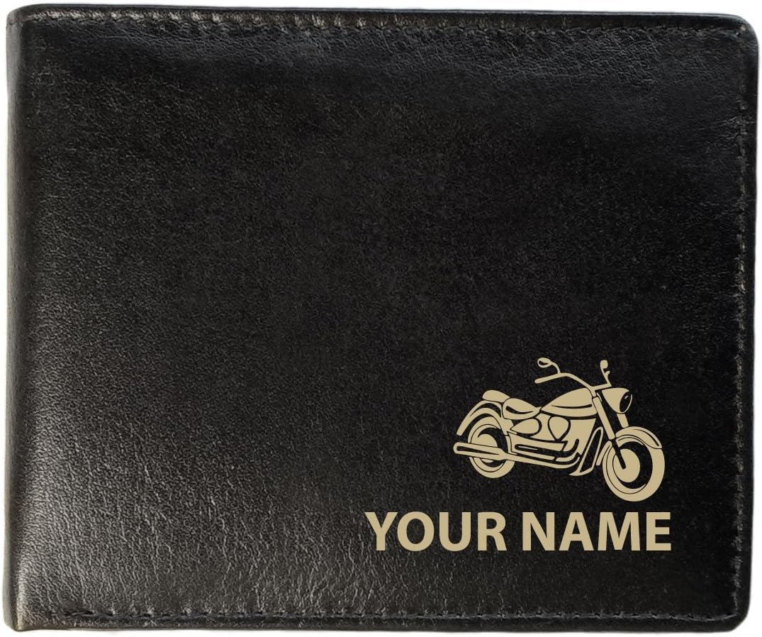 Personalised Mens Real Leather Wallet - Classic Bike Design (Toscana Style)