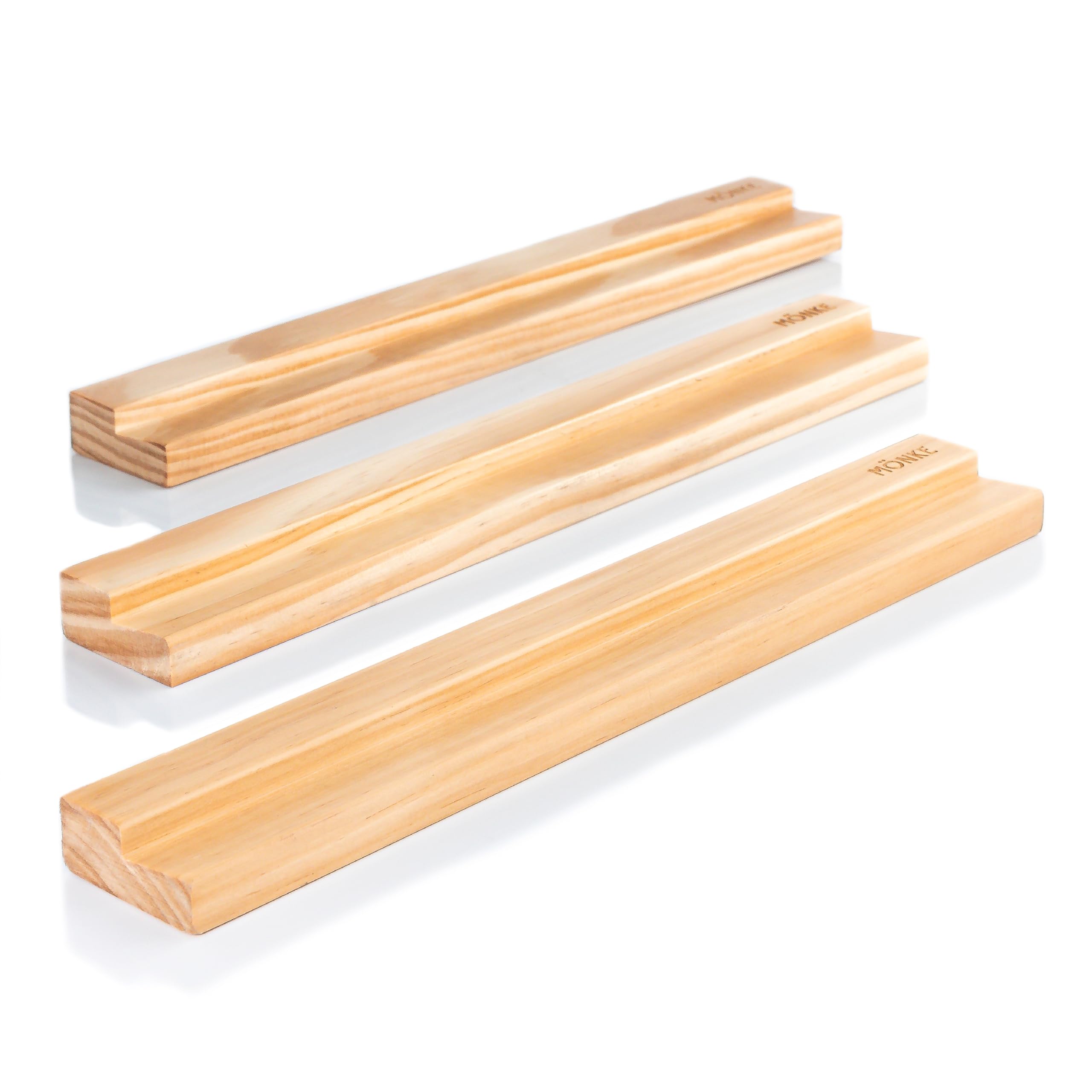 MÖNKE Vinyl Record Wall Mount - 3 Elegant Display Ledges Made from Solid Wood - These Vinyl Record Shelf Will Hold Records of Any Size (Pine)