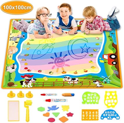 Nasharia Super Grande Tapis Dessin Enfant 100100cm Tapis De Dessin Eau Coloré Tapis Doodle Avec Unique Livre Deau Magique Et Outil De Tampon