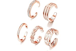 FUNRUN JEWELRY 5PCS Adjustable Toe Ring for Women Open Tail Ring Band Hawaiian Foot Jewelry
