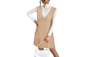 VETIOR Winter Thanksgiving Women's Sweater Vest Dresses Overall V Neck Sleeveless Cute Pinafore Dress with Pockets 2024