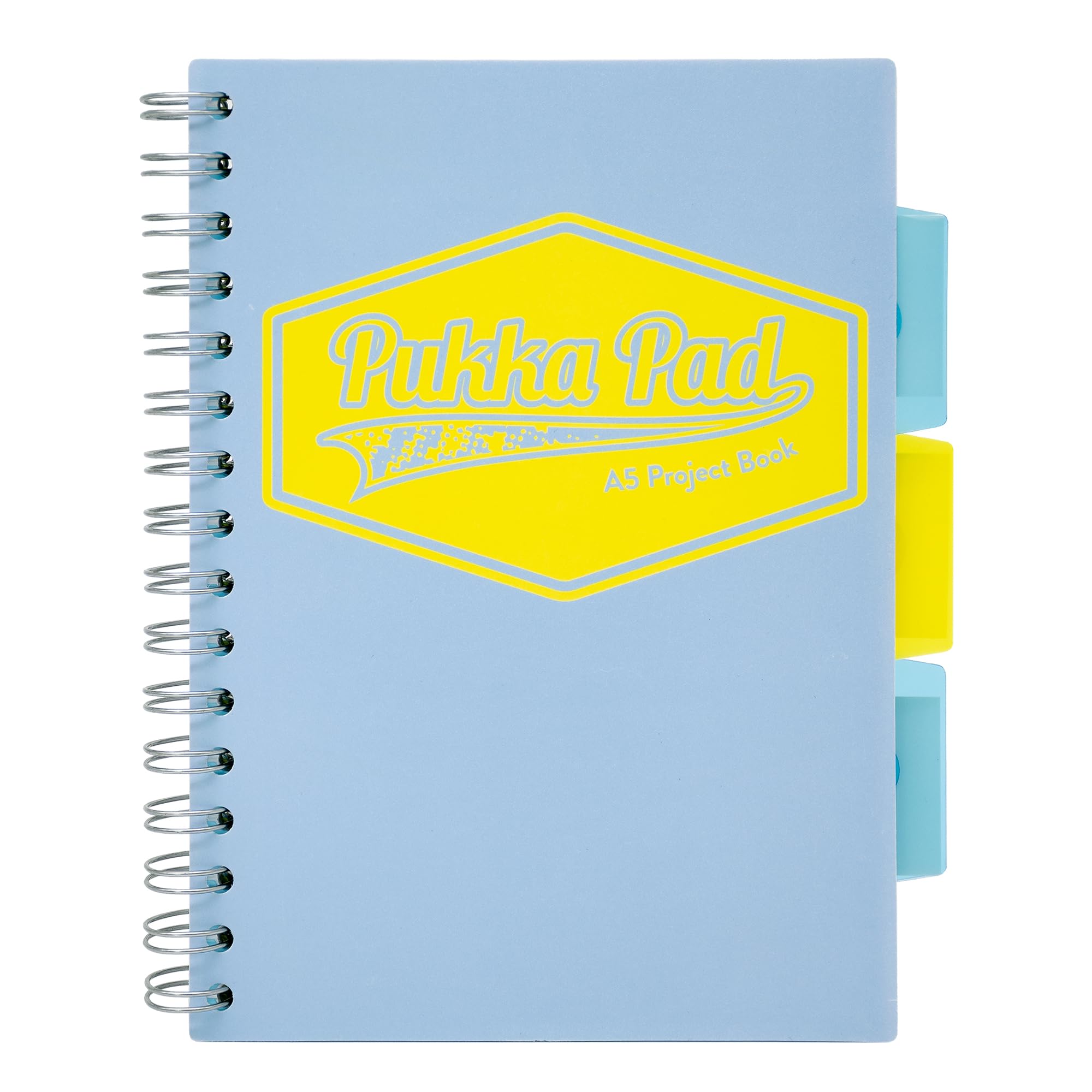Pukka Pad Project Spiral Notebook - 200 Pages, 100 Sheets of 80GSM Paper with Repositionable Dividers & Perforated Edges for School & Office Planning & Organization - A5-21 X 14.8cm, Pastel,Blue