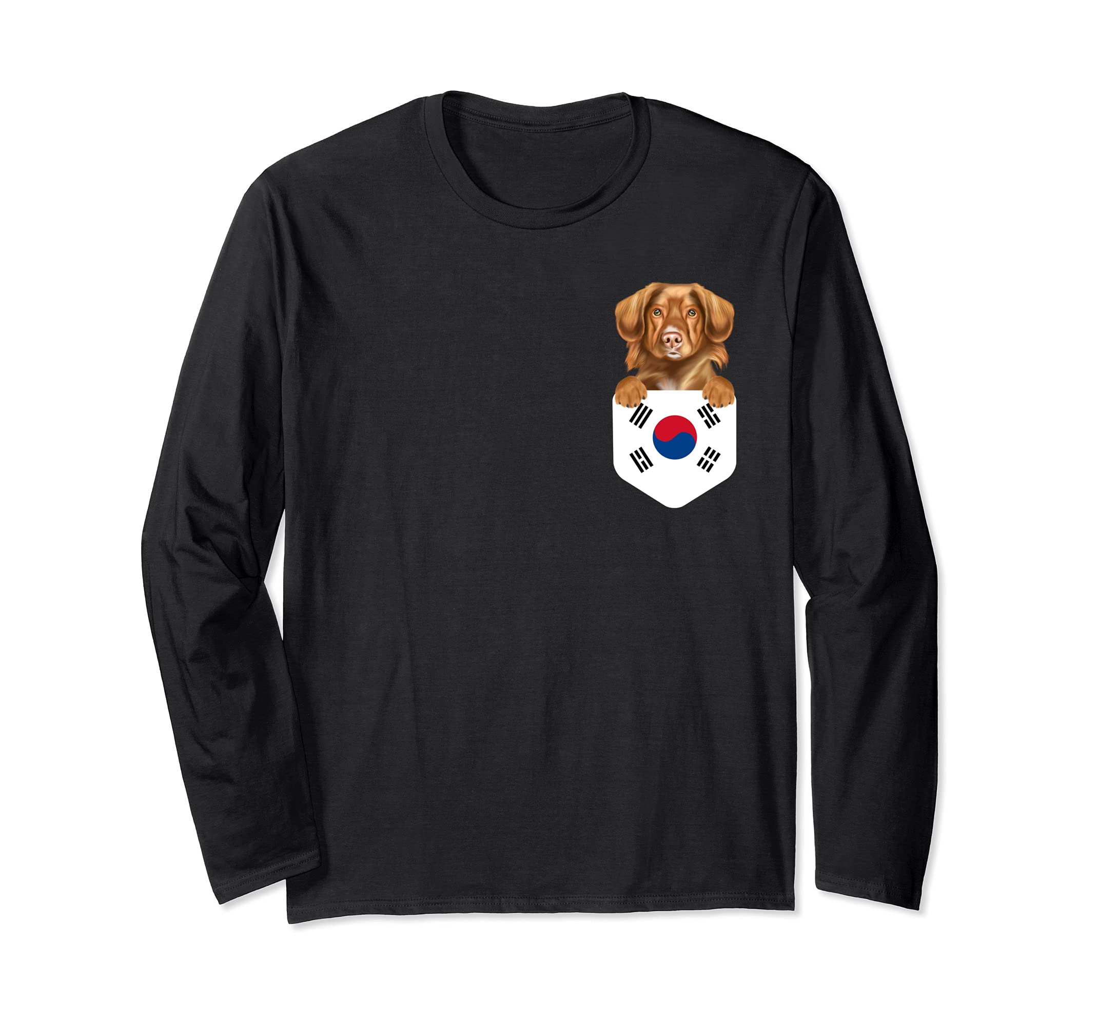 South Korea Flag Duck Tolling Retrievers Dog In Pocket Long Sleeve T-Shirt