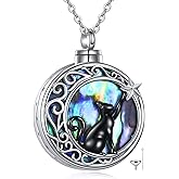 Cat Urn Necklace for Ashes Sterling Silver Black Cat Pendant Keepsake Memorial Cremation Jewelry for Women