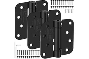 IOQ 4 Inch Self Closing Door Hinges, 5/8" Radius Corners Spring Loaded Hinges for Exterior, Garage, Front and Back Door, UL Listed, for Left and Right Hand Door, Matte Black, 3 Pack