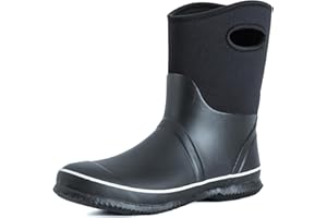 Fubotao Rubber Boots For Men,5.5mm Neoprene Insulated Rain Boots, Waterproof Mid Calf rain boots, Can Be Used In Hunting, Farms, Gardens, And Fishing.(Runs 1 size smaller)