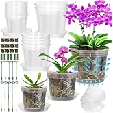 Tetutor 12 Pack Plastic Orchid Pots with Holes 4, 5, 6 Inch | Clear Orchid Pots for Repotting with Saucers Drainage and Plant Stakes, Large Small Breathable Orchids Planter Plant Pot