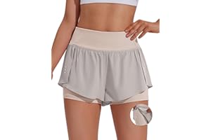 PINSPARK 2 in 1 Athletic Shorts for Women Biker Underneath Running Shorts High Waisted Gym Workout Short with Side Pockets