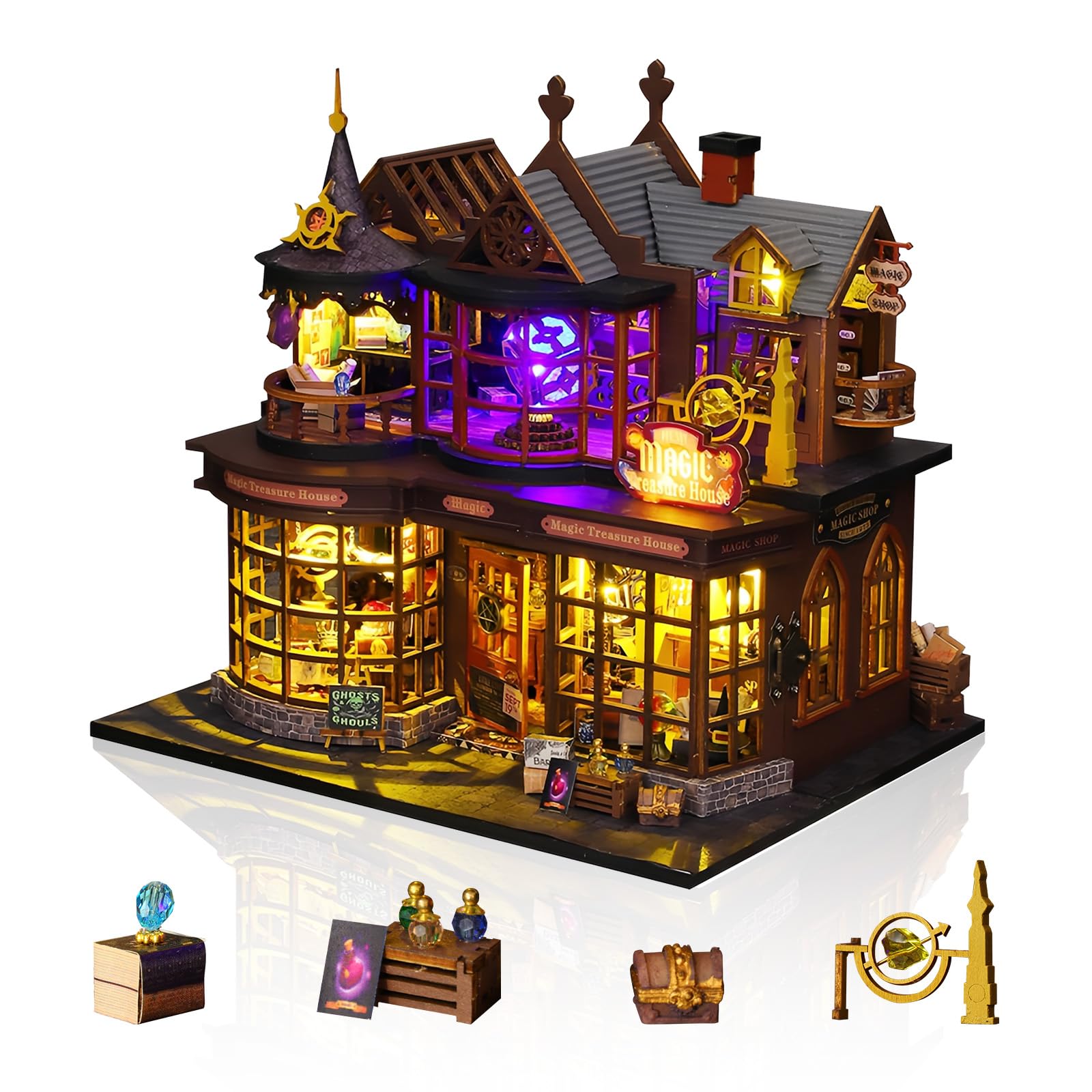 Foyucool DIY Miniature Dollhouse Kits, Miniature House Kit, Doll House Kits for Adults to Building, Unique Gift for Birthday Father's Day, Treasure House