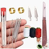 Big Eye Steel Sewing Needles Kit, 34PCS Big Eye Steel Needle Sewing Kit with Needles, Threads, Scissors, Thimble for Home, Travel, DIY Handcraft (Basic Hand Sewing Set