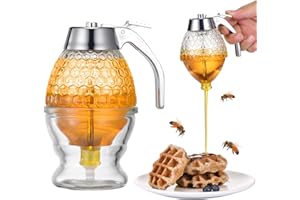 ANABIUP Honey Dispenser, 8oz Hunnibi Honey Container Dispenser No Drip Glass With Stand, Bee Container & Coffee Syrup Jar For Tea Time & Gifting, Elegant Comb Pot Bottle For Maple Syrup Bee