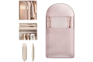 ENTERLENT Space Saving Hanging Garment Bag with Self Compression Zipper,Self Compression Zip Garment Bags,Space Saving Hanging Protector,Dust Cover Clothes Bags for Down Coat (Pink,Large)
