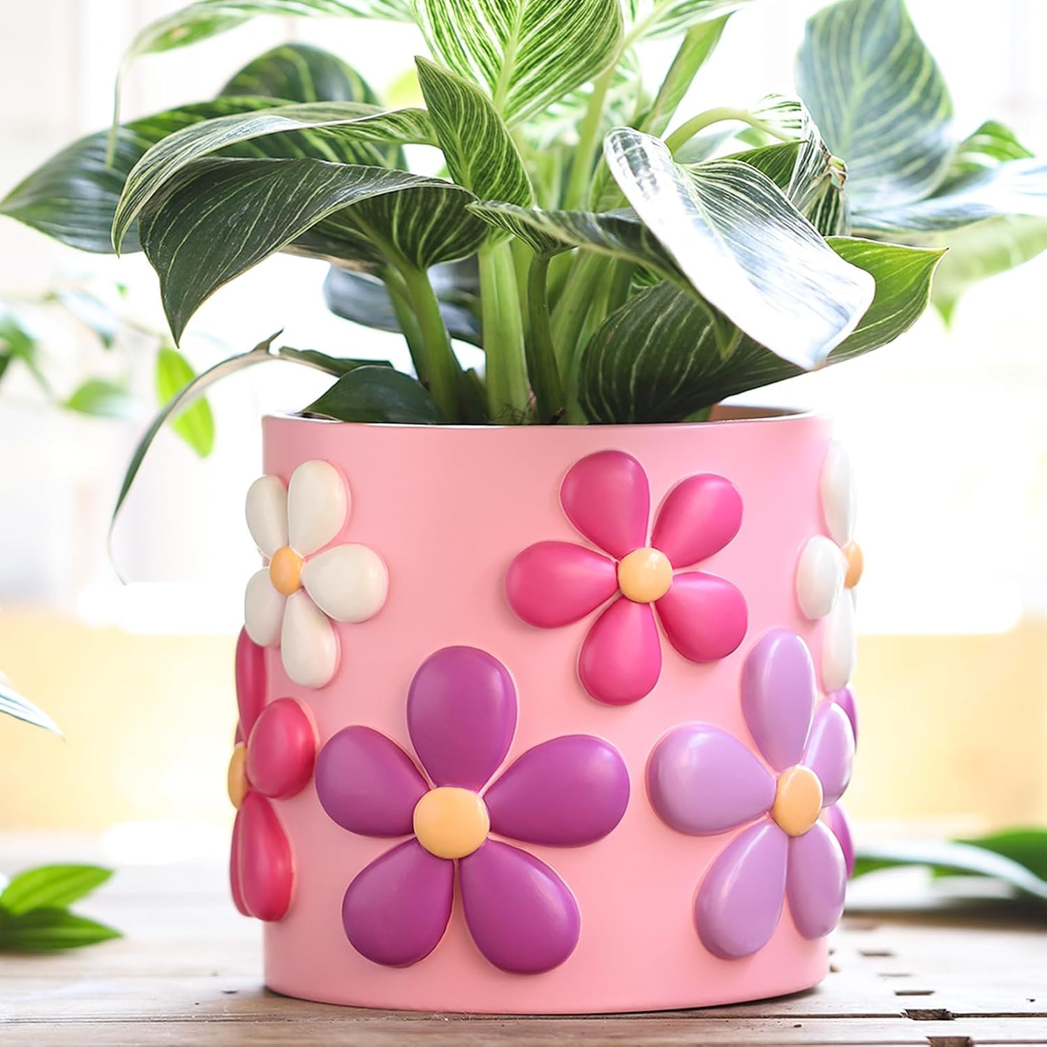 AmiCera Colourful Flower Pots Planter, Cute Unique Plant Pot for Indoor Plants, Boho Modern Planters with Drainage, Small Succulent Pots Eclectic Home Garden Decor Funky Plant Gifts, Pink
