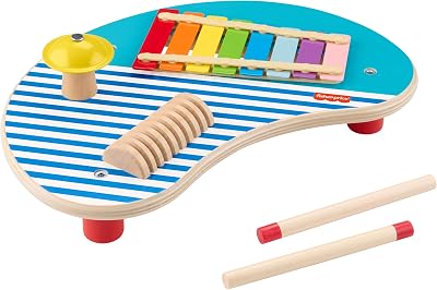 Fisher-Price Wood Toddler Musical Table 3-Piece Percussion Instrument HXT91