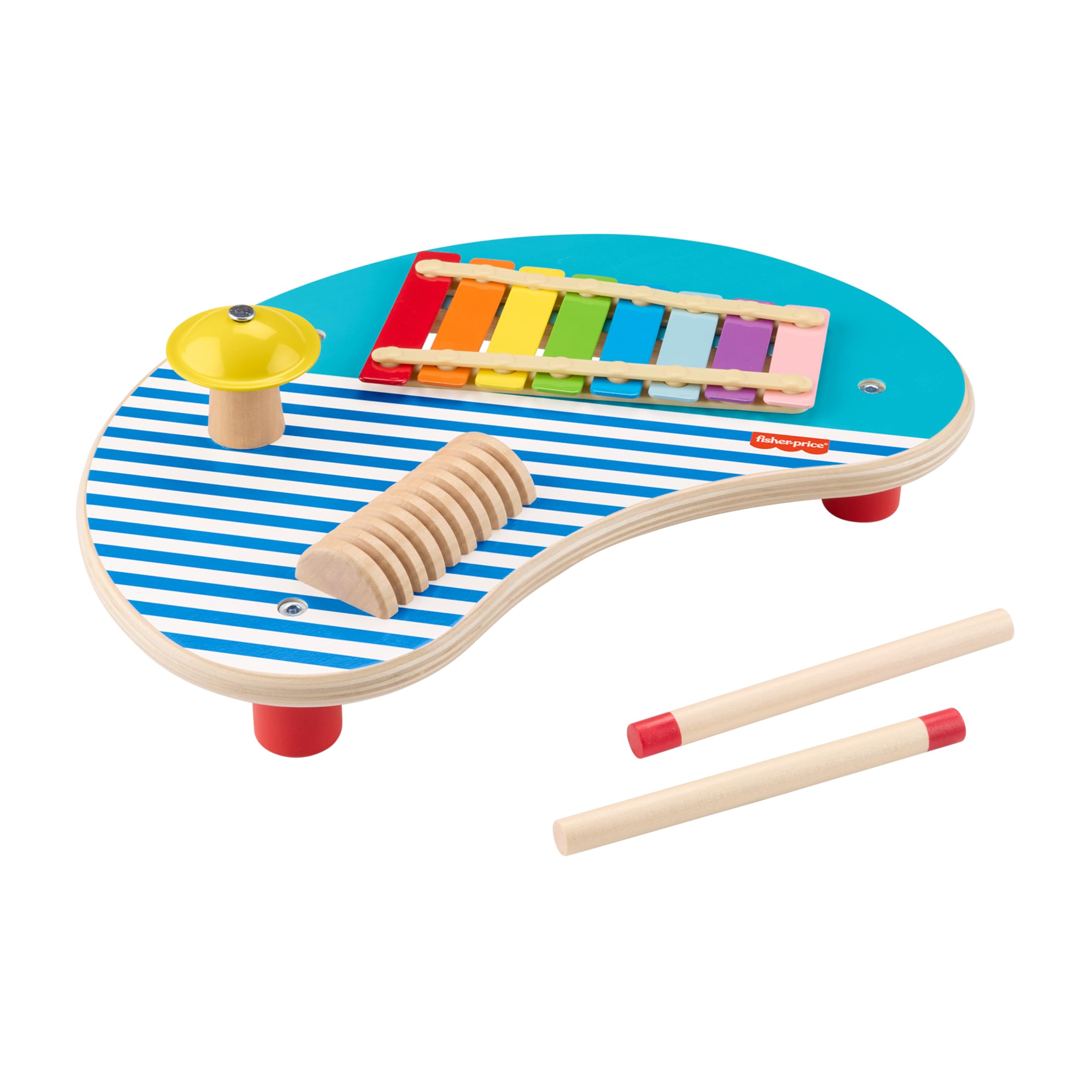 Fisher-Price Wood Toddler Toy Musical Table, 3-Piece Wooden Percussion Instrument for Developmental Play Kids Ages 2+ Years, HXT91