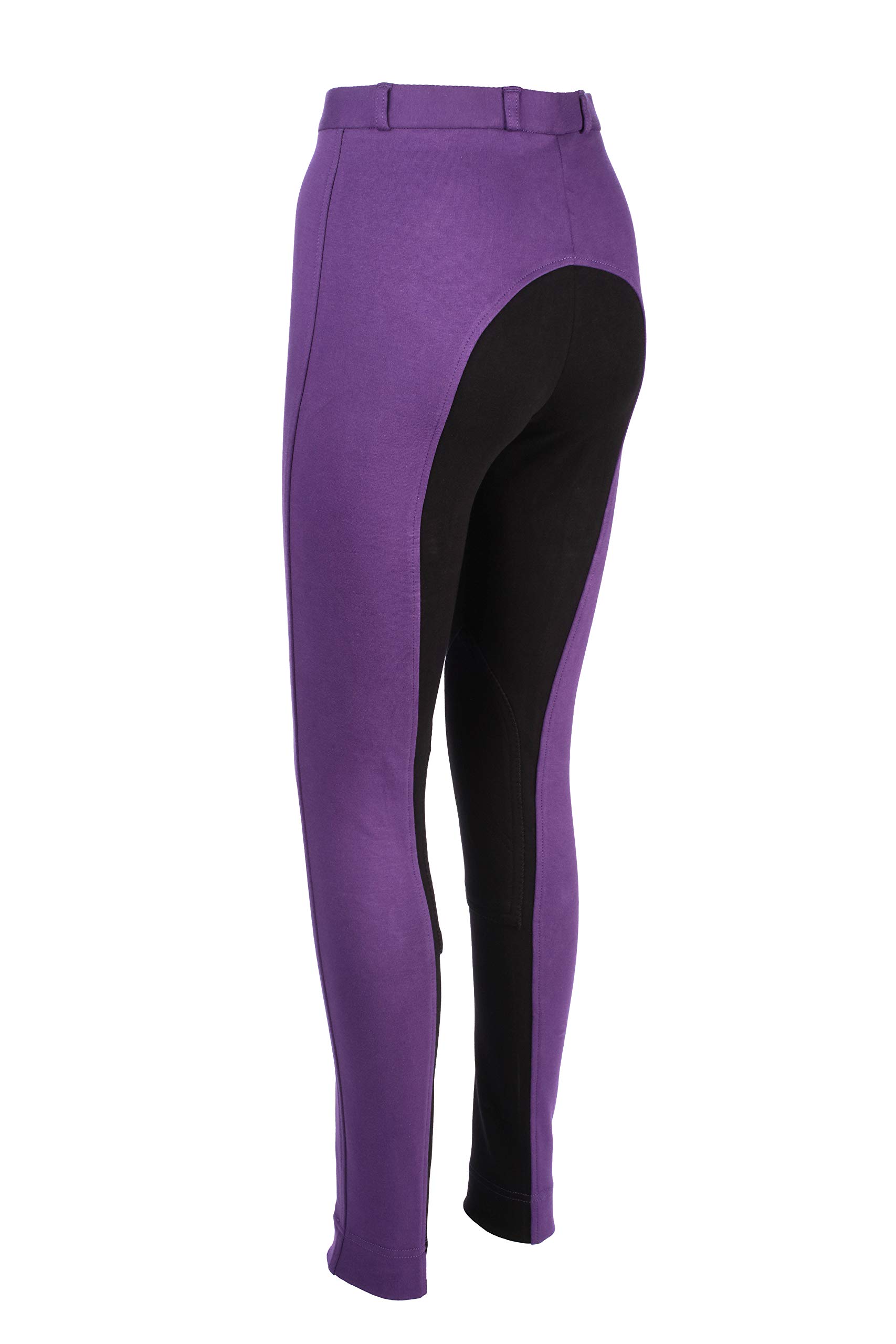 Avon Equine Horse Riding Child Soft Stretchy Jodhpurs JODS JODPHURS Child/Girls Cotton Lycra Soft Jods Knee Patch Equestrian Jodh Children Pants Two Tone_Purple / Black_30