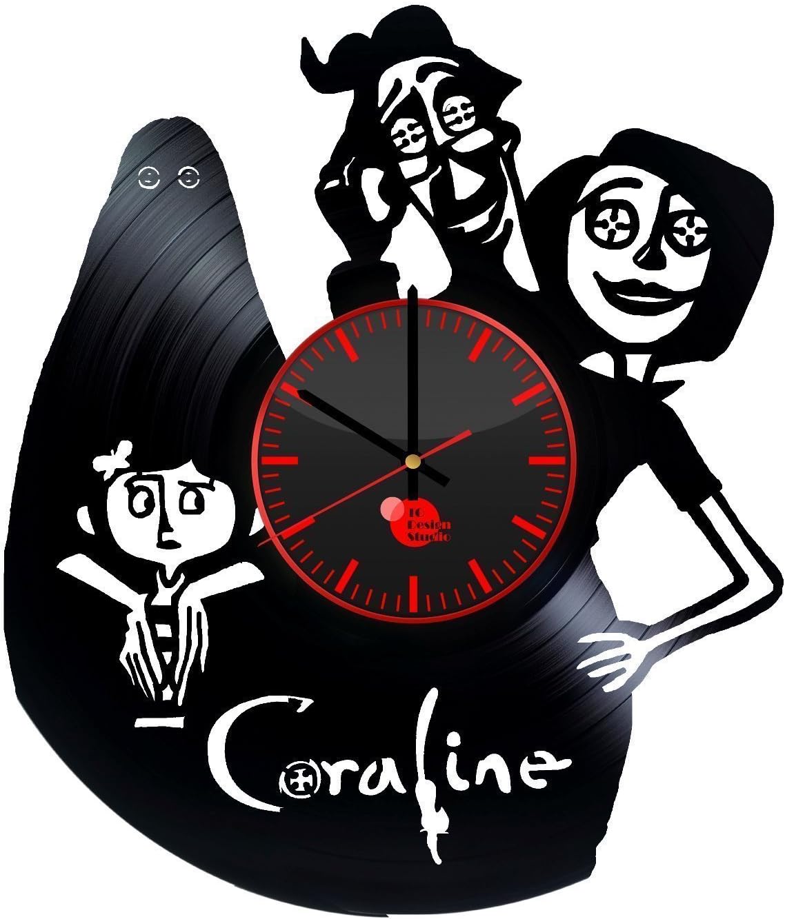 Coraline Vinyl Record Wall Clock - Get unique living, kitchen, bed room wall décor - Gift ideas for sister, brother, girlfriend, kid - Unique movie art design - Leave us a feedback and win your custom clock