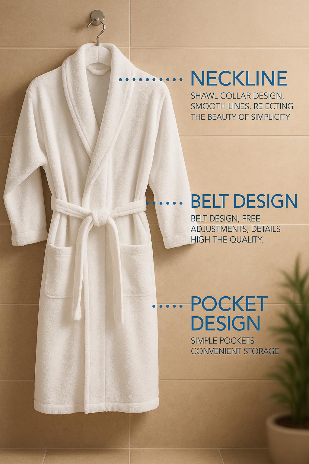 BIOLINEN 100% Cotton Terry Shawl Collar Bathrobe with Slippers