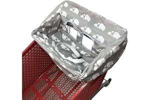 LOVE&GO Portable 2-in1 Grocery Cart Cover and High Chair Seat Cover for Baby (Grey Elephant)