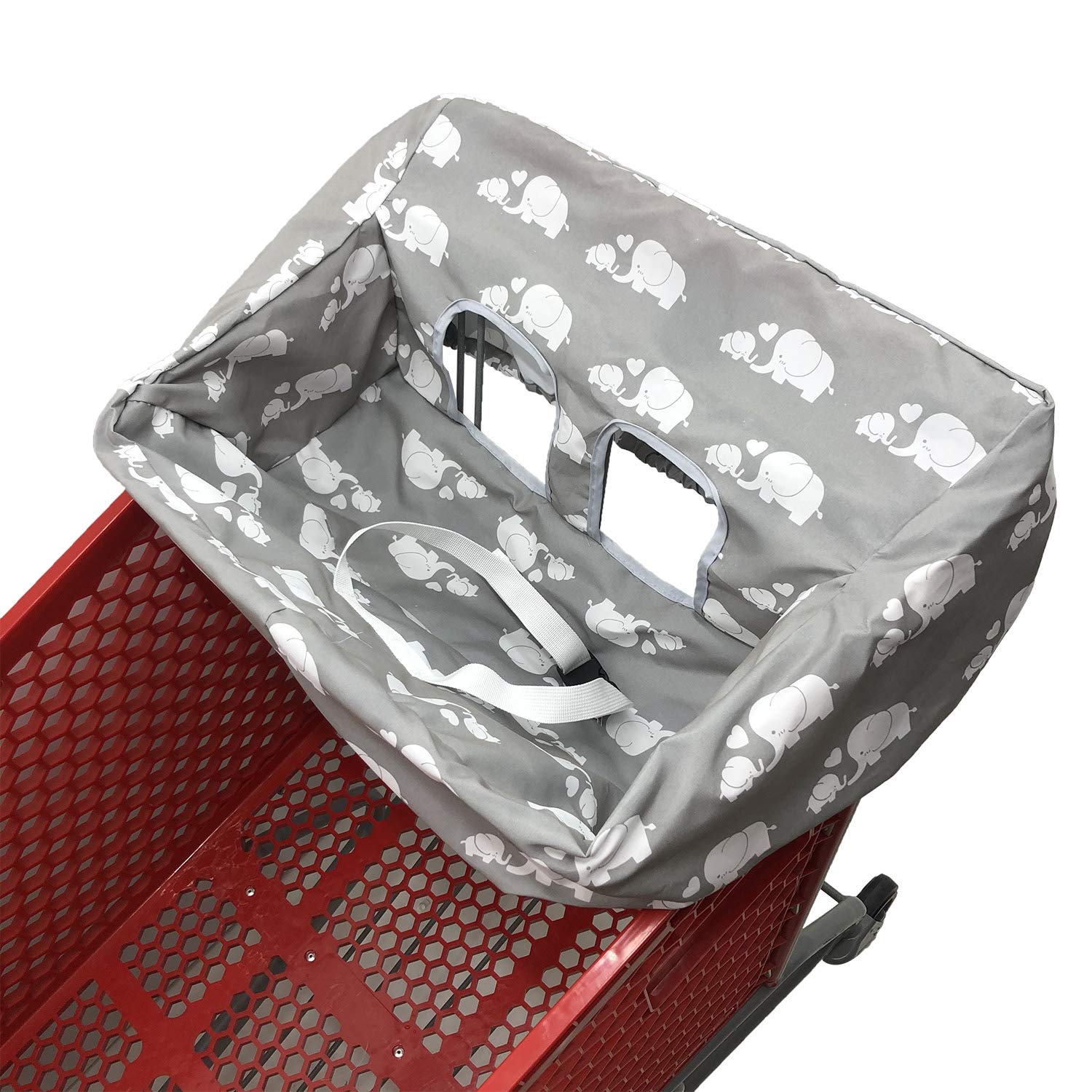 Photo 1 of Portable Shopping Cart Cover, High Chair and Grocery Cart Covers for Babies, Kids, Infants & Toddlers, Attached Carry Bag (Simple White Elephant)