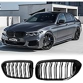 BILLDIO G30 Grille, Front Kidney Grille ABS Double Slats Gloss Black 2Pcs | Sporty Style Upgrade, No-Drill Clip-On Install, Sensor &amp; Airflow Compatible With BMW 5 Series 530e 530i 540i 550i 2017-2020