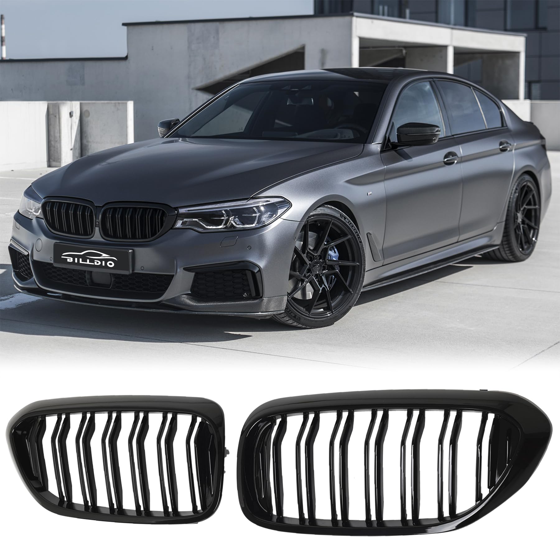 Photo 1 of BILLDIO G30 Glossy Black Double Slats Kidney Grille - Compatible with 2017-2020 BMW 5 Series (530e, 530i, 540i, 550i) xDrive & Non-xDrive