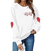 Valentines Shirt Women Love Heart Letter Print Shirts Cute Valentine's Day Long Sleeve Top