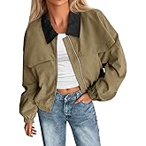 Tankaneo Womens Cropped Barn Jackets Zip Up Lapel Oversized Bomber Jackets Lightweight Trendy Casual Utility Short Coats
