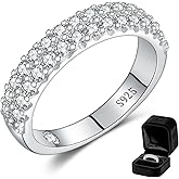 LOIPURI Wedding Engagement Gift for Wife, Double Row Moissanite Wedding Band for Women D Color VVS1 Eternity Ring, White Gold Plated S925 Sterling Silver Comfort Fit Bridal Band Hypoallergenic