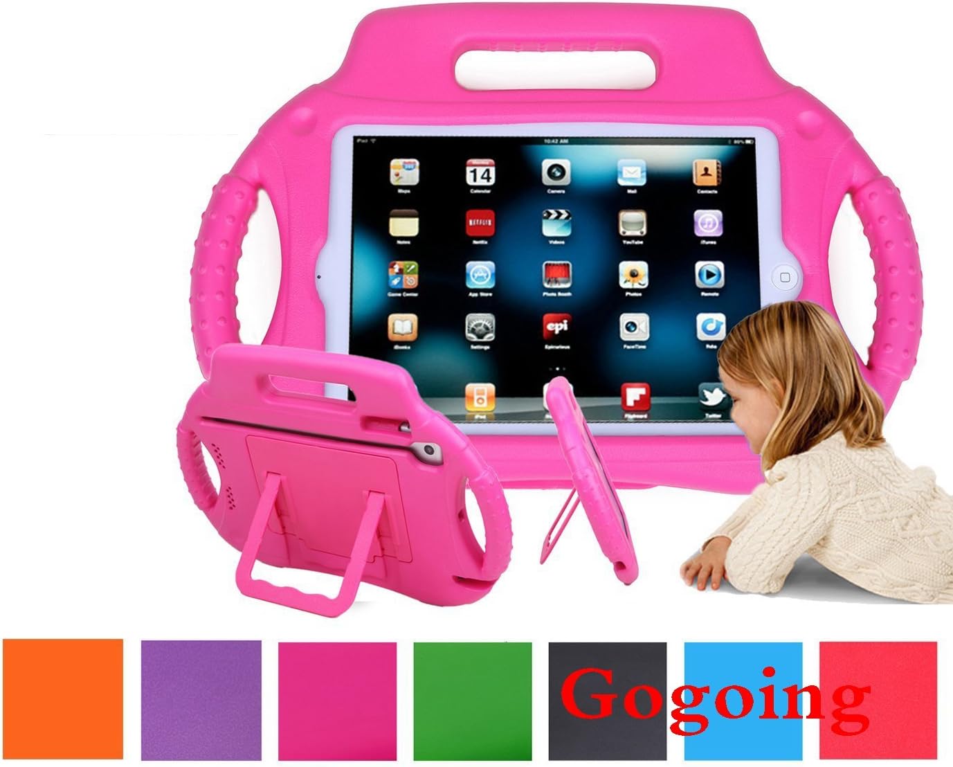 iPad Mini Case,GOGING Kid's Light Weight EVA Drop-Proof Steering Wheel Case for iPad Mini / Mini 2 / Mini 3 / Retina (Pink)